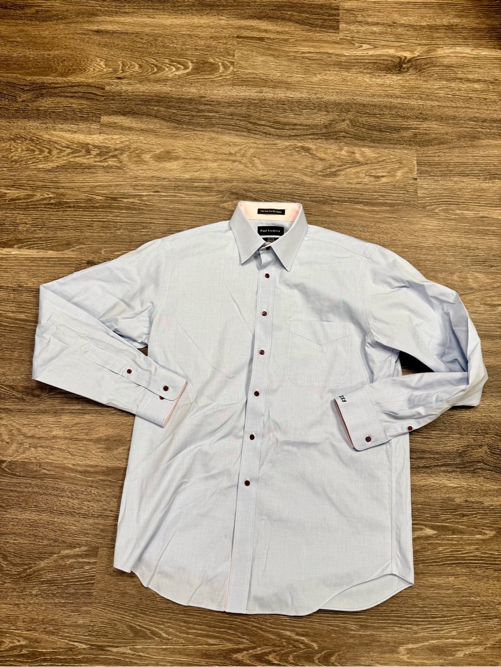 Paul Fredrick Blue Non-Iron 2-Ply Cotton Dress Shirt 15.5x35 Classic Fit